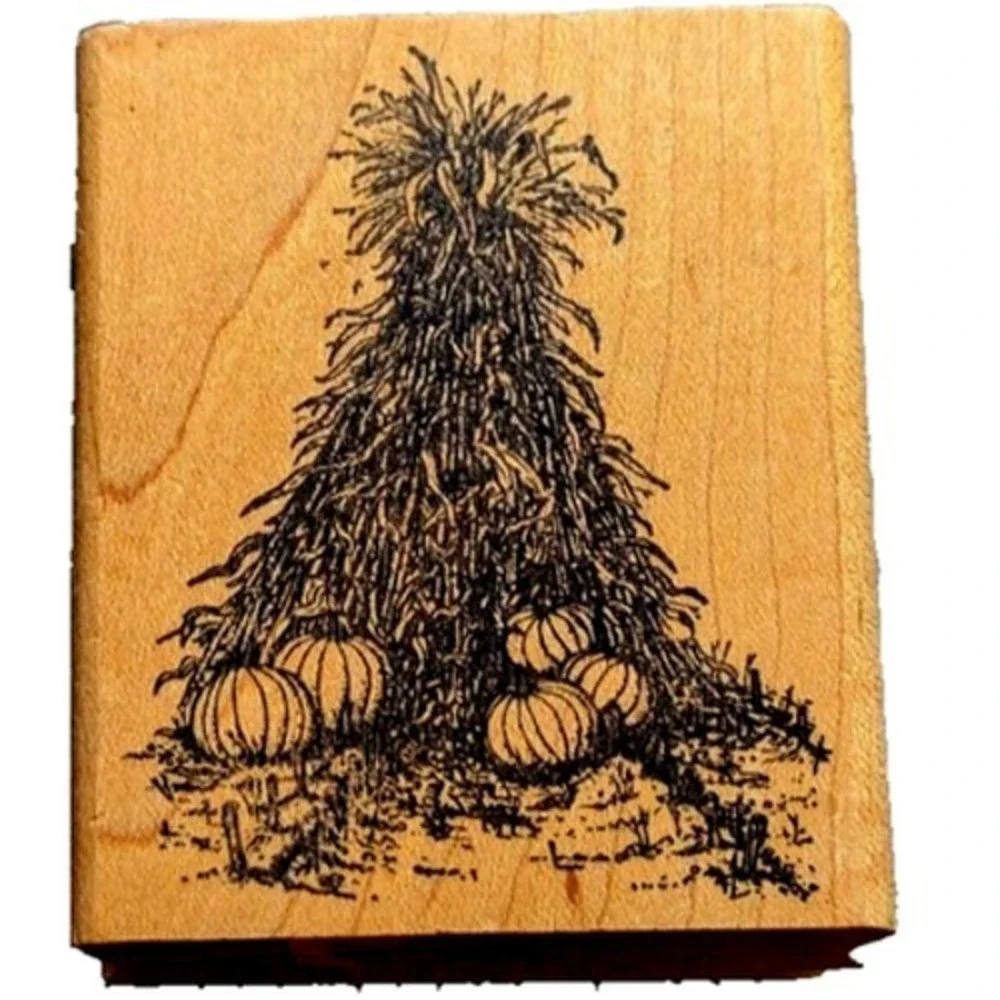 Good Stamps Wheat Pumpkins Harvest Fall Rubber Stamp Wood #F117